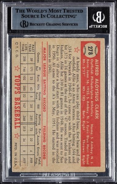 Al Clark Signed 1952 Topps No. 278 (BAS)