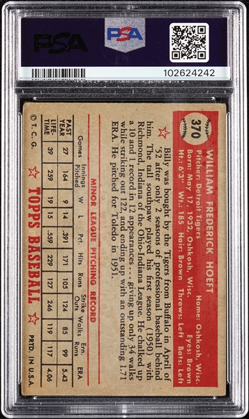 Billy Hoeft Signed 1952 Topps No. 370 (PSA/DNA)
