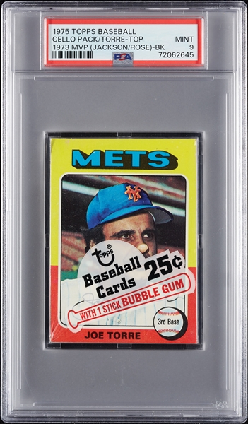 1975 Topps Baseball Cello Pack - 1973 MVPs Jackson/Rose Back (Graded PSA 9)