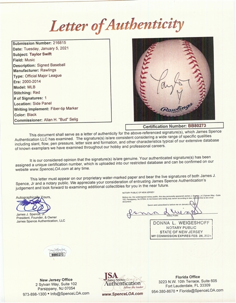 Taylor Swift Single-Signed Charles Fazzino Hand-Painted Baseball (Fanatics) (JSA)