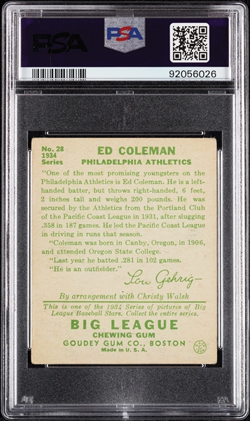 1934 Goudey Ed Coleman No. 28 PSA 4