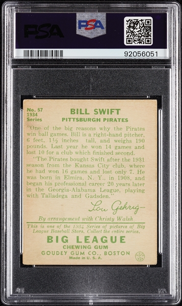 1934 Goudey Bill Swift No. 57 PSA 3