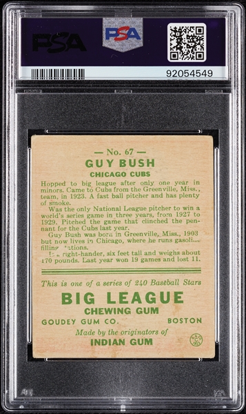 1933 Goudey Guy Bush No. 67 PSA 2