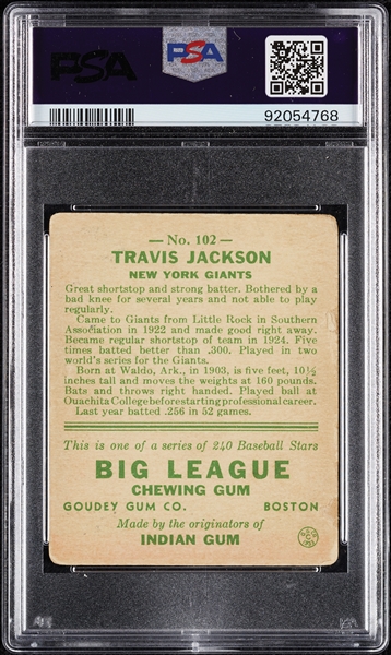 1933 Goudey Travis Jackson No. 102 PSA 2