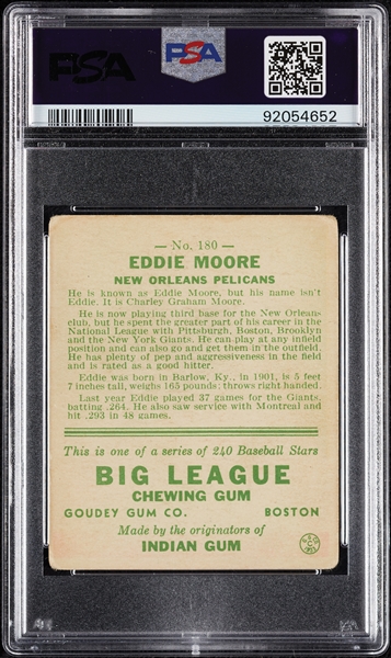 1933 Goudey Eddie Moore No. 180 PSA 2