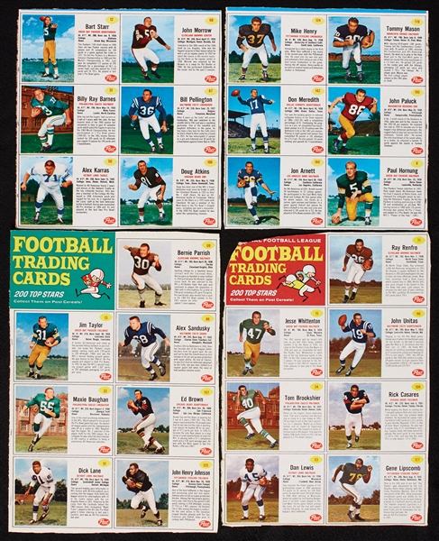 1962 Post Cereal Football Near Set in Complete or Partial Panels (48 Panels – 268 Cards)