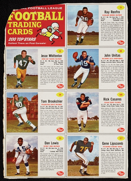 1962 Post Cereal Football Near Set in Complete or Partial Panels (48 Panels – 268 Cards)