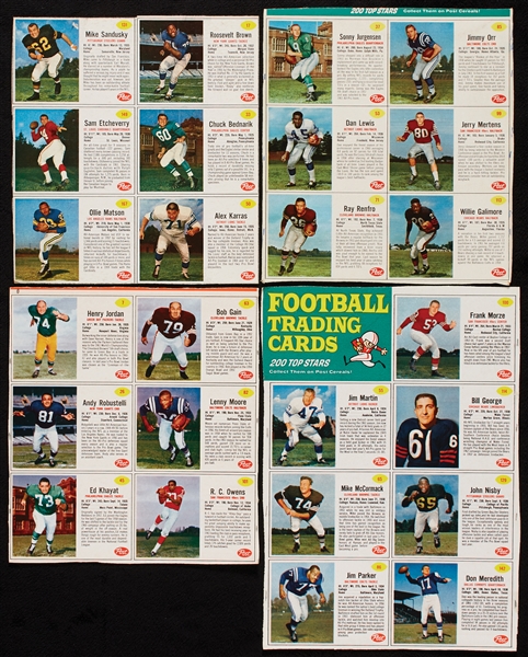 1962 Post Cereal Football Near Set in Complete or Partial Panels (48 Panels – 268 Cards)