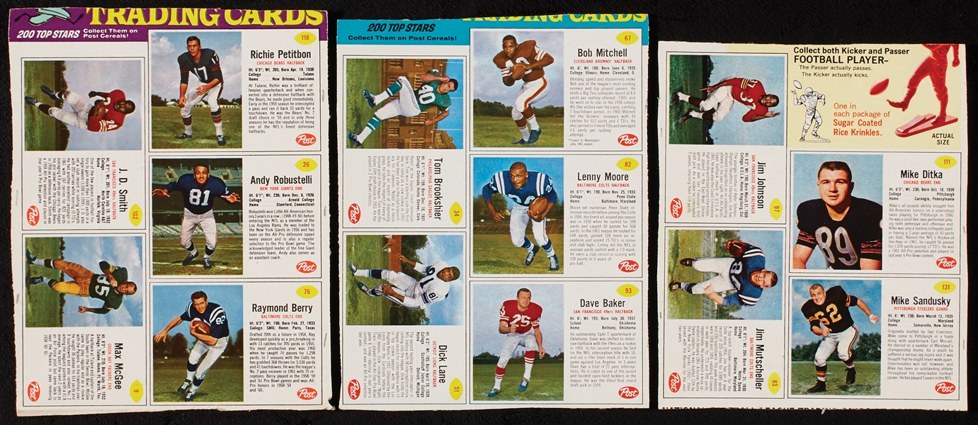1962 Post Cereal Football Near Set in Complete or Partial Panels (48 Panels – 268 Cards)