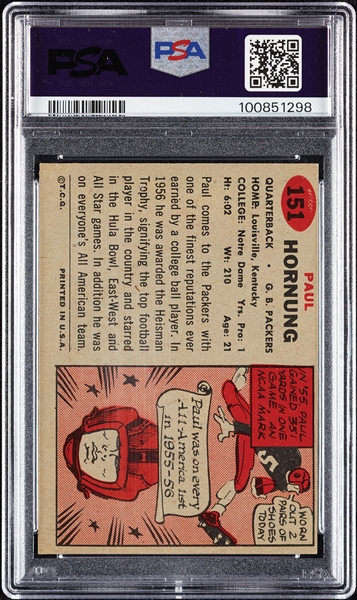 1957 Topps Paul Hornung RC No. 151 PSA 6