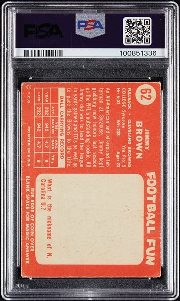 1958 Topps Jim Brown RC No. 62 PSA 1.5