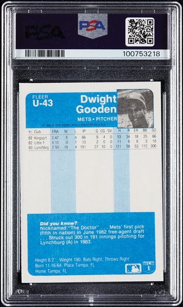 1984 Fleer Update Dwight Gooden RC No. U43 PSA 9
