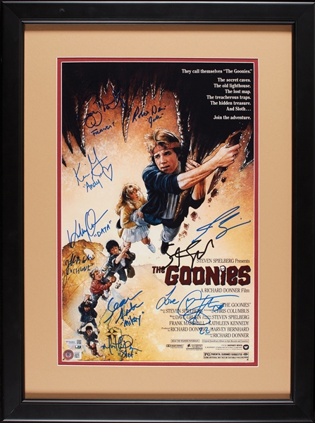 The Goonies Multi-Signed 11x17 Framed Photo with Steven Spielberg, Nine Others (Fanatics) (BAS)