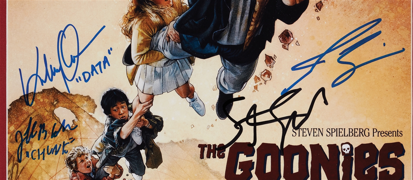 The Goonies Multi-Signed 11x17 Framed Photo with Steven Spielberg, Nine Others (Fanatics) (BAS)