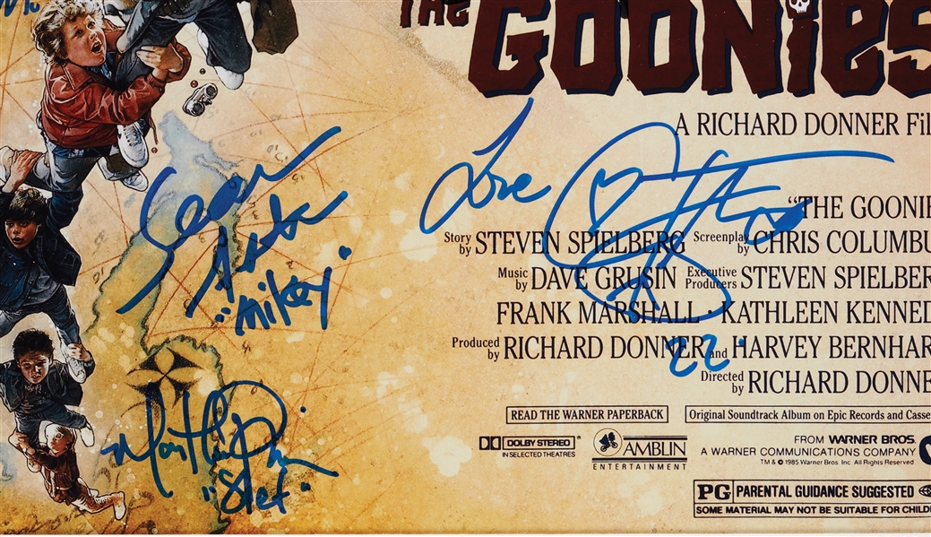 The Goonies Multi-Signed 11x17 Framed Photo with Steven Spielberg, Nine Others (Fanatics) (BAS)